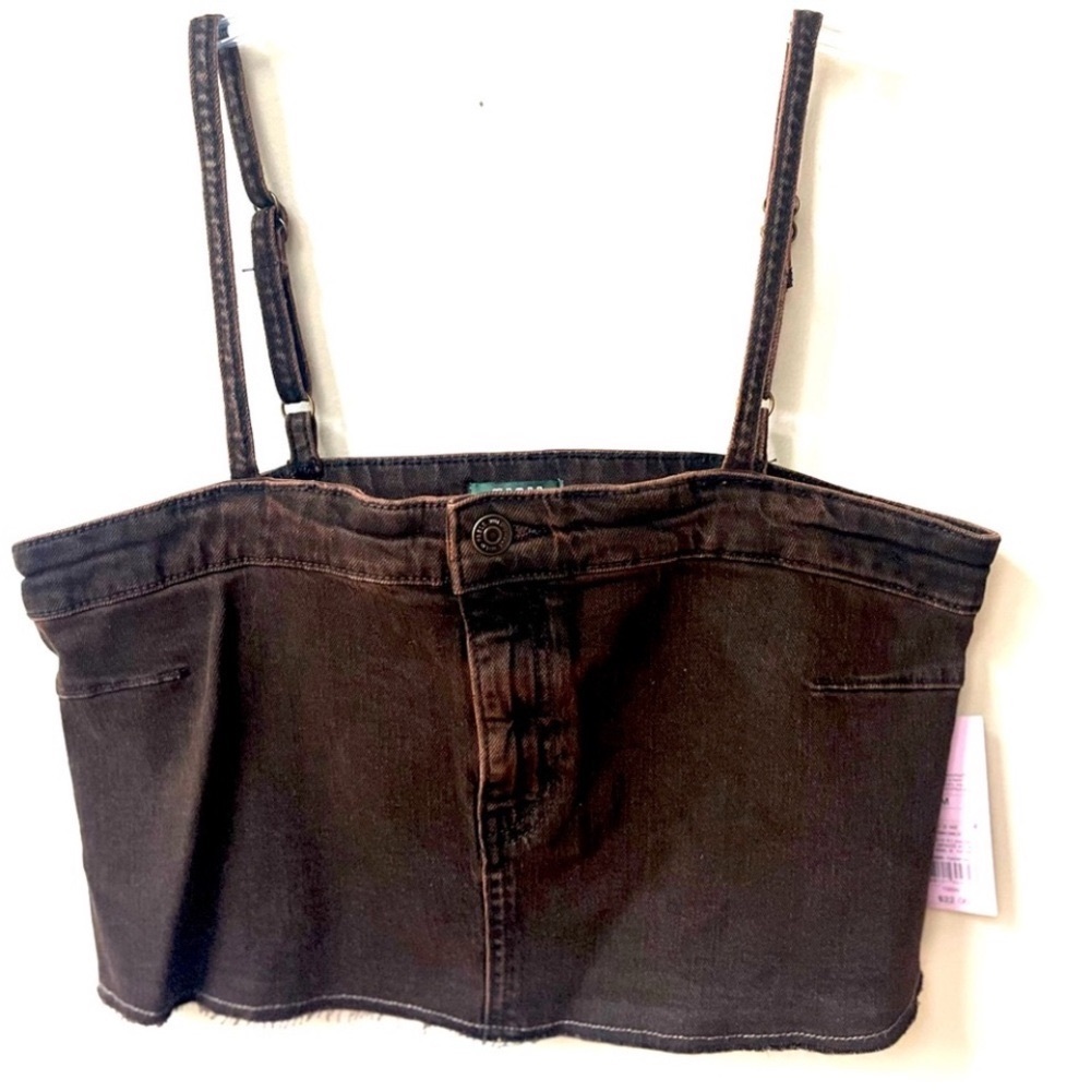 Wild Fable Denim Crop Top‎ Womens Medium Stretchy Brown Spaghetti Straps NWT